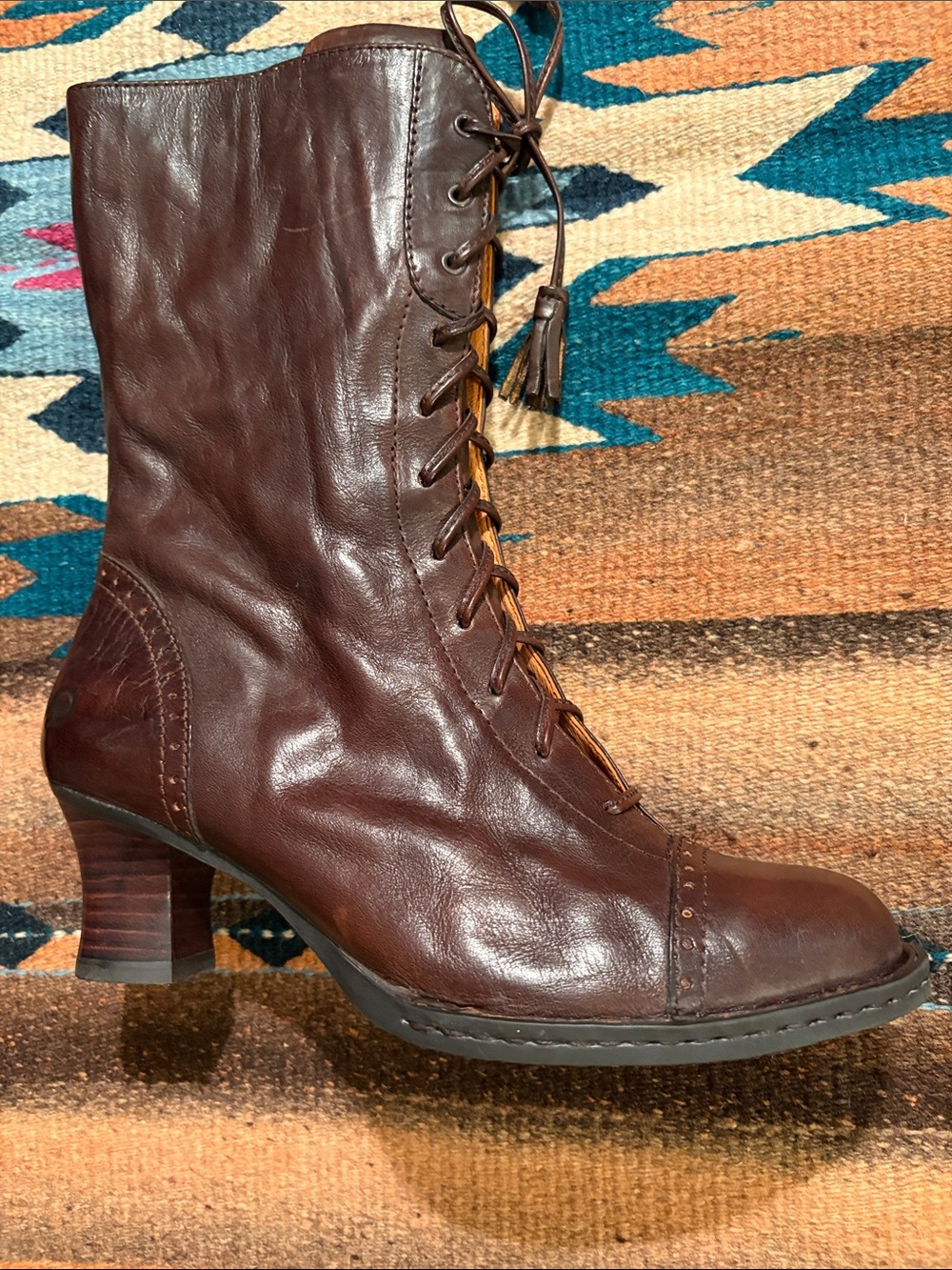 NIBWT BORN RARE Gorgeous Brown Leather Lace-Up Ankle Boots with Side Zipper-8/39 - Picture 6 of 17